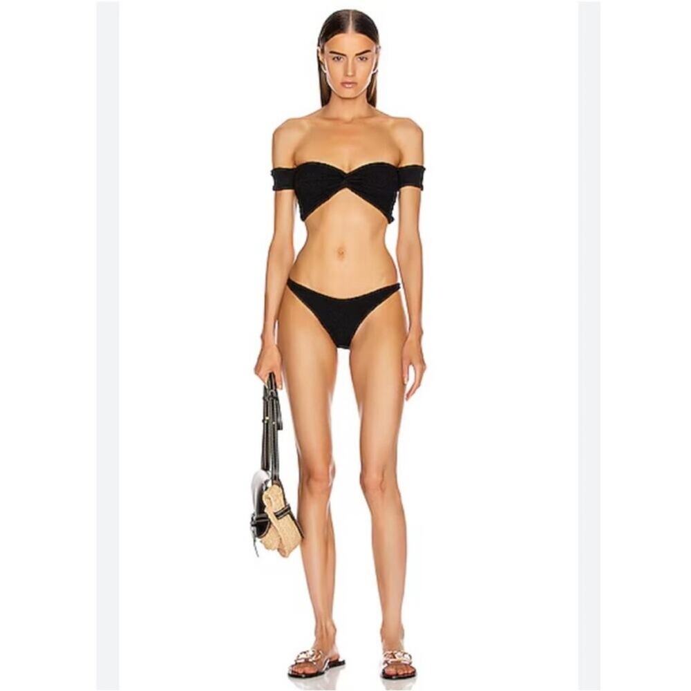 Hunza G Brigette Black Bikini Swim Set Top & Bottom Off Shoulder OS